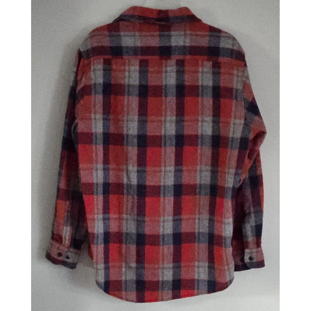 Fieldmaster Red Plaid Flannel Shirt Men L Wool Blend Button‎ Down Workwear Vtg